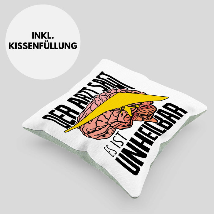 Geschenk für Drachenflieger Kissen mit Füllung 40x40 Spruch Hängegleiter "Der Arzt Sagt Es Ist Unheilbar" (Grau) Grün Trendation