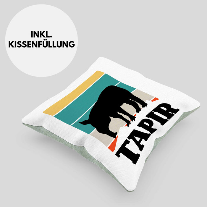 Lustige Tapir Kissen mit Füllung 40x40 Geschenk Tapir Liebhaber Grafik Retro (Grau) Grün Trendation
