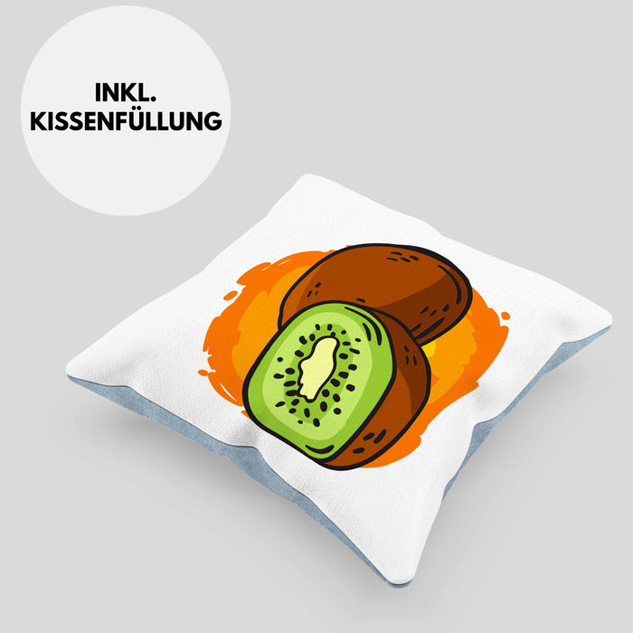 Lustige Kissen mit Füllung 40x40 mit Kiwi-Grafik Geschenk für Kiwi-Liebhaber (Grau) Blau Trendation