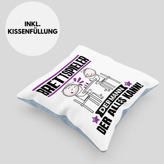 Brettspieler Kissen mit Füllung 40x40 Geschenk für Brettspieler Der Mann Der Alles Kann Geschenkidee zum Geburtstag (Grau) Blau Trendation