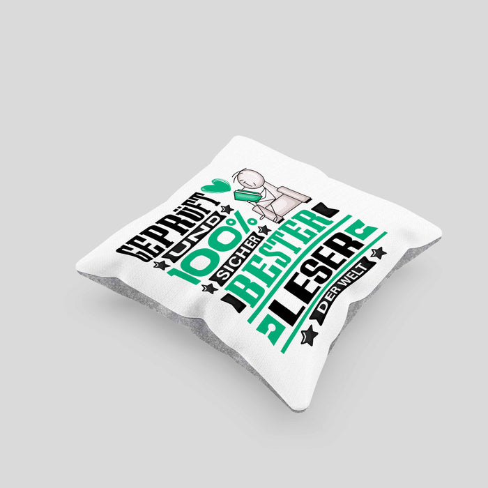 Leser Geschenk Lustiger Spruch für Leser Geschenkidee Bester Leser Der WeltKissen mit Füllung 40x40 (Grau) Grau Trendation