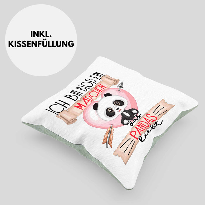 Pandas Kissen mit Füllung 40x40 Geschenk Frauen Ich Bin Bloß Ein Mädchen Das Pandas Liebt Pandaliebhaberin Geschenk Spruch Geburtstag (Grau) Grün Trendation