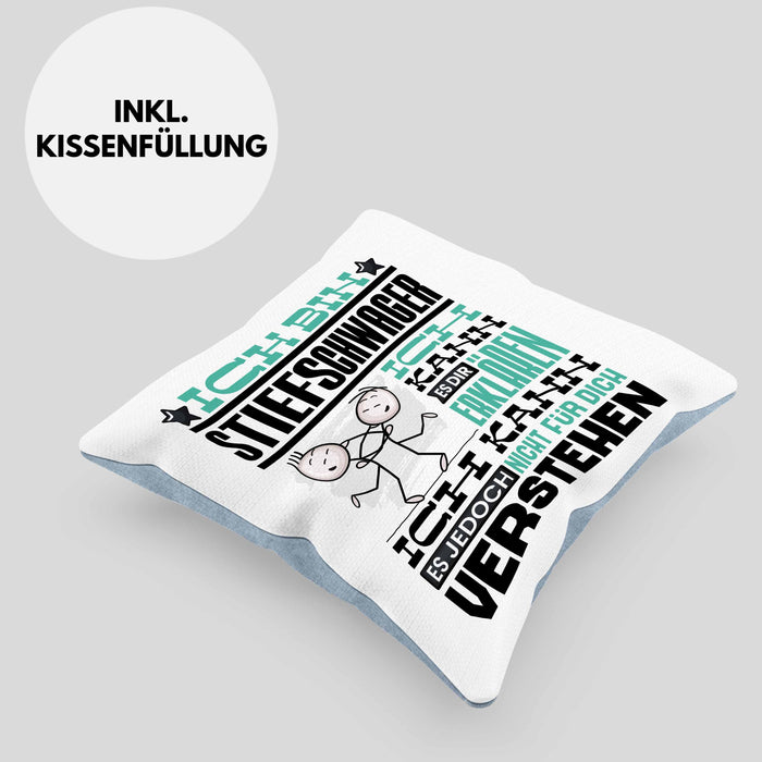 Stiefschwager Geschenk Kaffee-Kissen mit Füllung 40x40 Geschenkidee für Stiefschwager Ich Bin Stiefschwager Ich Kann Es Dir Erklären Jedoch Nicht Für Dich Verstehen Spruch Lustig (Grau) Blau Trendation