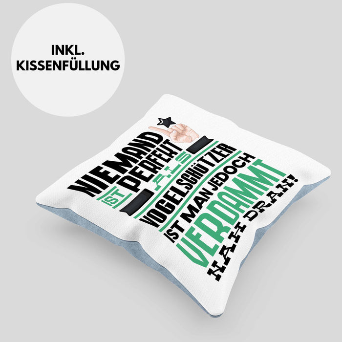 Vogelschützer Geschenk Kissen mit Füllung 40x40 Lustige Geschenkidee für Vogelschützer Geburtstag Niemand Ist Perfekt Aber Als Vogelschützer Ist Man Nah Dran (Grau) Blau Trendation