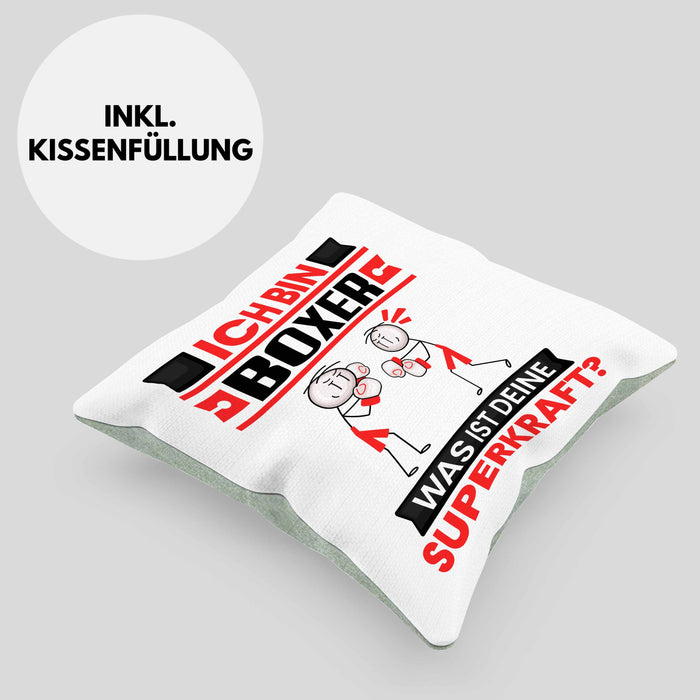 Boxer Kissen mit Füllung 40x40 Geschenk für Boxer Geburtstag Lustiger Spruch Was Ist Deine Superkraft (Grau) Grün Trendation