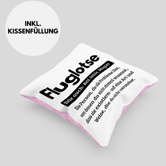 Fluglotse Kissen mit Füllung 40x40 Geschenk Spruch für Fluglotsen Geschenkidee (Grau) Rosa Trendation