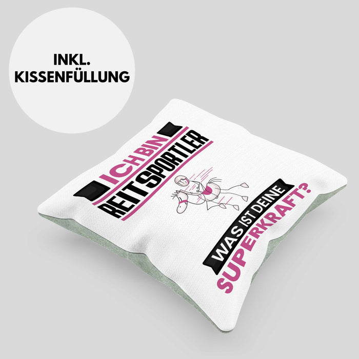 Reitsportler Kissen mit Füllung 40x40 Geschenk für Reitsportler Geburtstag Lustiger Spruch Was Ist Deine Superkraft (Grau) Grün Trendation