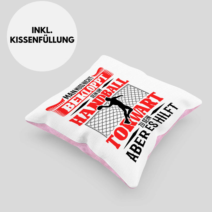 Lustige Kissen mit Füllung 40x40 für Handball Torhüter Torwart Geschenk Spruch Geschenkidee Handballtorwart (Grau) Rosa Trendation