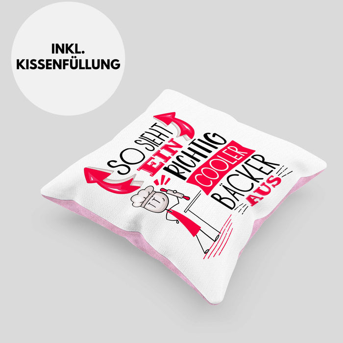 Bäcker Kissen mit Füllung 40x40 Geschenk So Sieht Ein RIchtig Cooler Bäcker Aus Geschenkidee Lustiger Spruch Geburtstag (Grau) Rosa Trendation