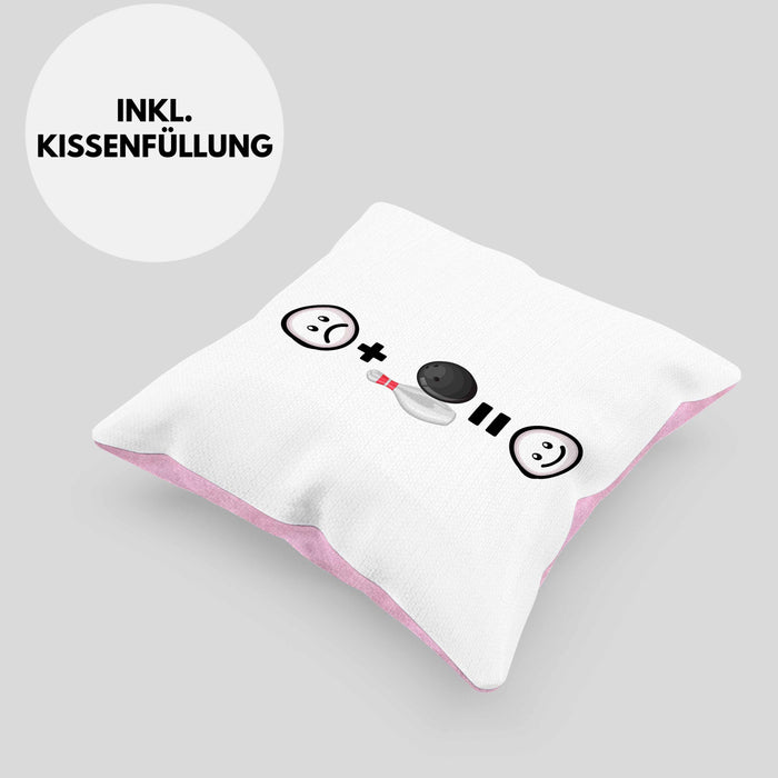 Bowling Kissen mit Füllung 40x40 Geschenkidee für Bowler Geburtstag Lustiges Geschenk :( + Bolwingfans = :) (Grau) Rosa Trendation