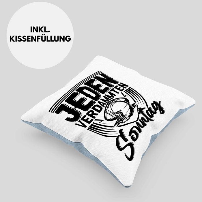 American Football Kissen mit Füllung 40x40 Geschenk Jeden verdammten Sonntag American Football-Spieler Geschenkidee (Grau) Blau Trendation