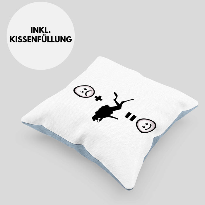 Tauchen Kissen mit Füllung 40x40 Geschenk für Taucher :( + Tauchen = :) Lustige Geschenkidee Geburtstag (Grau) Blau Trendation