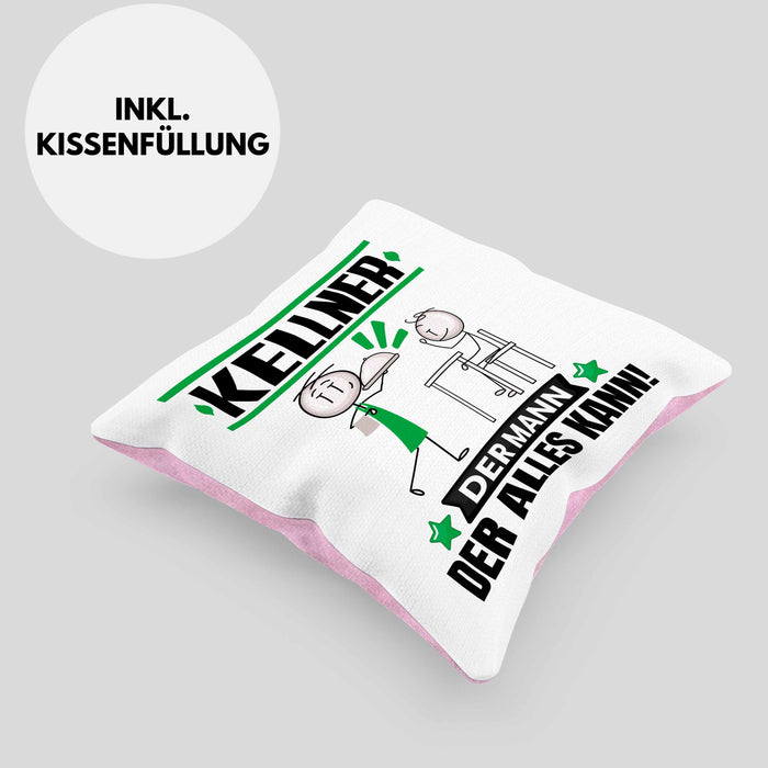 Kellner Kissen mit Füllung 40x40 Geschenk für Kellner Der Mann Der Alles Kann Geschenkidee zum Geburtstag (Grau) Rosa Trendation