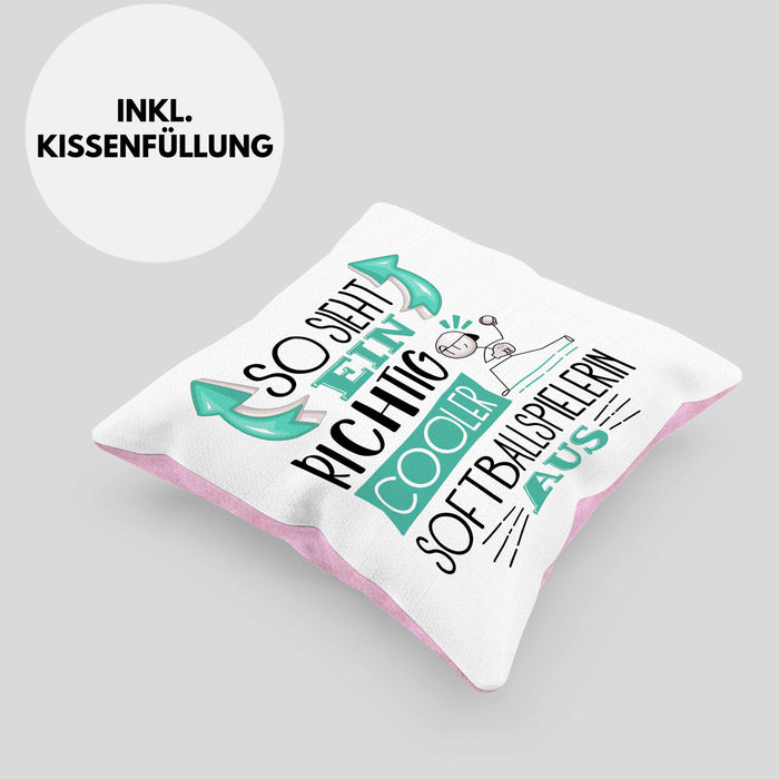 So Sieht Ein Richtig Cooler Softballspielerin Aus Geschenk Kissen mit Füllung 40x40 Lustiger Spruch Geschenkidee (Grau) Rosa Trendation