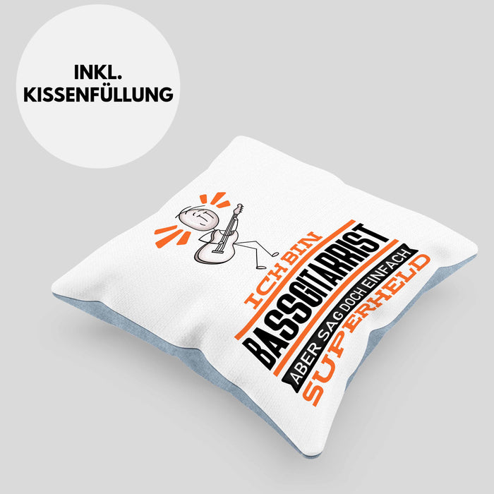 Bassgitarrist Geschenk Kissen mit Füllung 40x40 Ich Bin Bassgitarrist Aber Sag Doch Einfach Superheld Lustige Geschenkdiee für Bassgitarrist (Grau) Blau Trendation