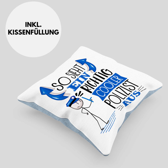 Polizist Kissen mit Füllung 40x40 Geschenk So Sieht Ein RIchtig Cooler Polizist Aus Geschenkidee Lustiger Spruch Geburtstag (Grau) Blau Trendation