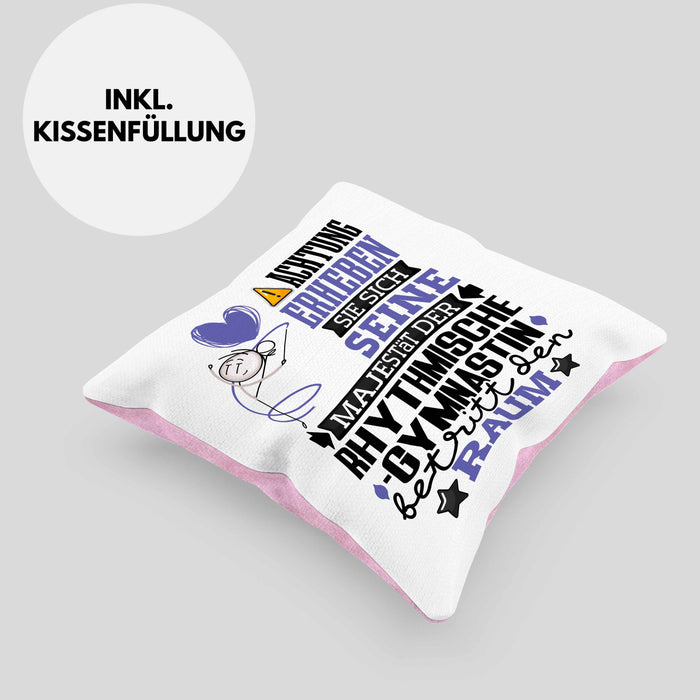 RhythmischeGymnastin Geschenk Kissen mit Füllung 40x40 Lustiger Spruch Erheben Sie Sich Der RhythmischeGymnastin Betritt den Raum (Grau) Rosa Trendation