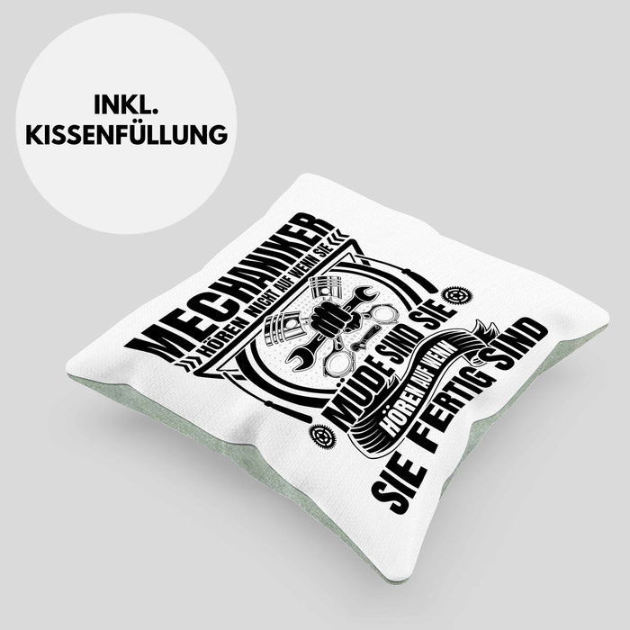 KFZ Mechaniker Kissen mit Füllung 40x40 Geschenk Spruch Männer KFZ Mechatroniker Geschenkidee Werkstatt Mechaniker Hören Nicht Auf Wenn Sie Müde Sind (Grau) Grün Trendation