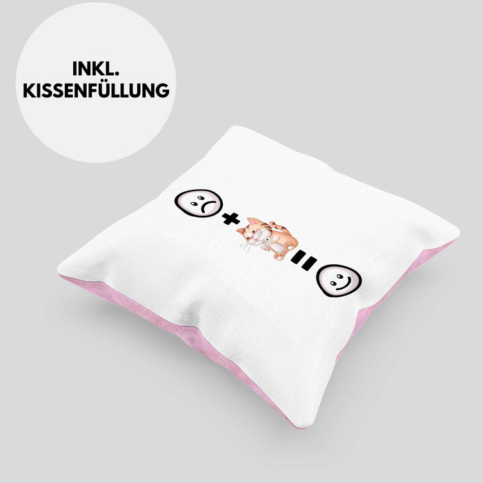 Katze Kissen mit Füllung 40x40 Geschenkidee für Katzenmama Katzenbesitzerin Geburtstag Lustiges Geschenk :( + Katze = :) (Grau) Rosa Trendation