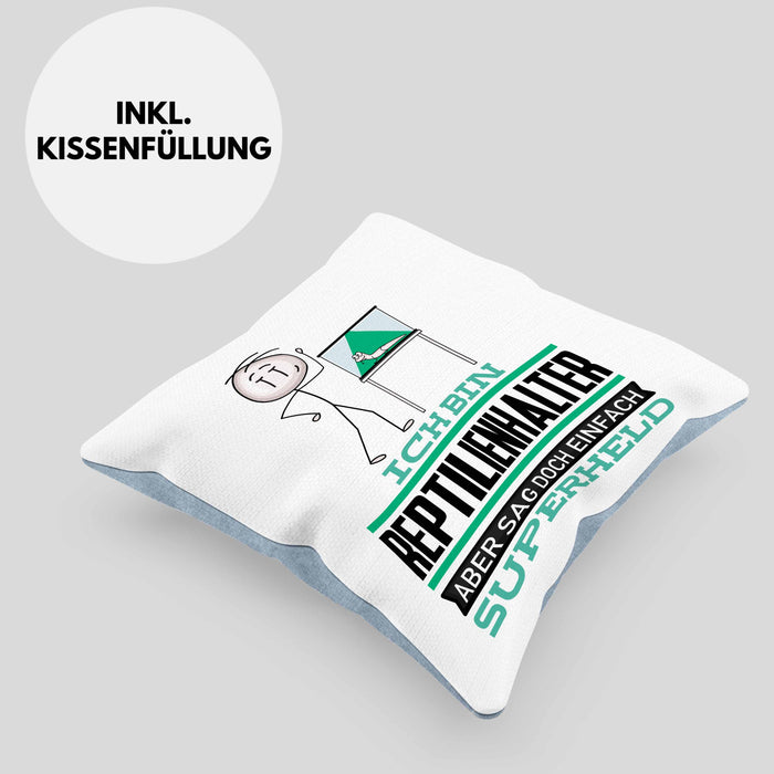 Reptilienhalter Geschenk Kissen mit Füllung 40x40 Ich Bin Reptilienhalter Aber Sag Doch Einfach Superheld Lustige Geschenkdiee für Reptilienhalter (Grau) Blau Trendation