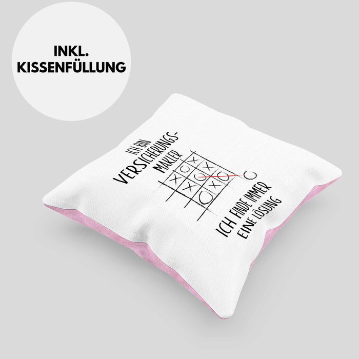 Versicherungsmakler Kissen mit Füllung 40x40 Geschenk Lustiger Spruch Ich Finde Immer Eine Lösung Kaffee (Grau) Rosa Trendation