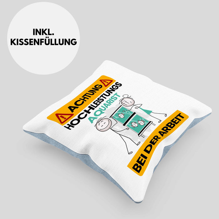 Aquarist Kissen mit Füllung 40x40 Geschenk Lustiger Spruch Geschenkidee für Aquarist Achtung Hochleistungs Aquarist Bei Der Arbeit (Grau) Blau Trendation