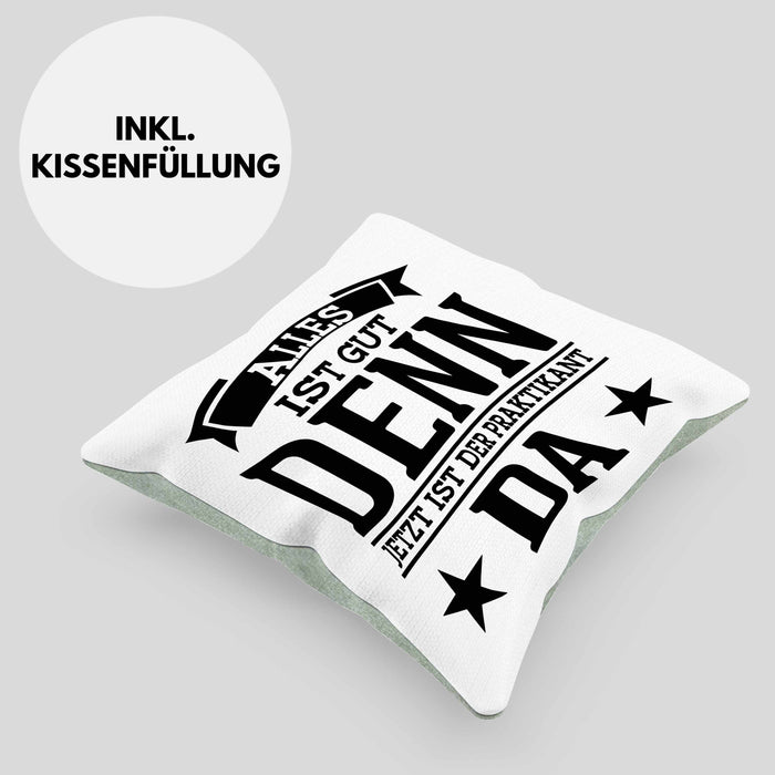 Praktikant Kissen mit Füllung 40x40 Geschenk Lustiger Spruch Alles Gut Denn Jetzt Ist Der Praktikant Da (Grau) Grün Trendation