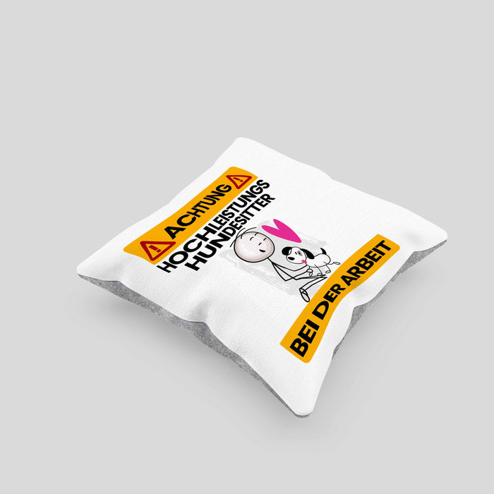 Hundesitter Kissen mit Füllung 40x40 Geschenk Lustiger Spruch Geschenkidee für Hundesitter Achtung Hochleistungs Hundesitter Bei Der Arbeit (Grau) Grau Trendation