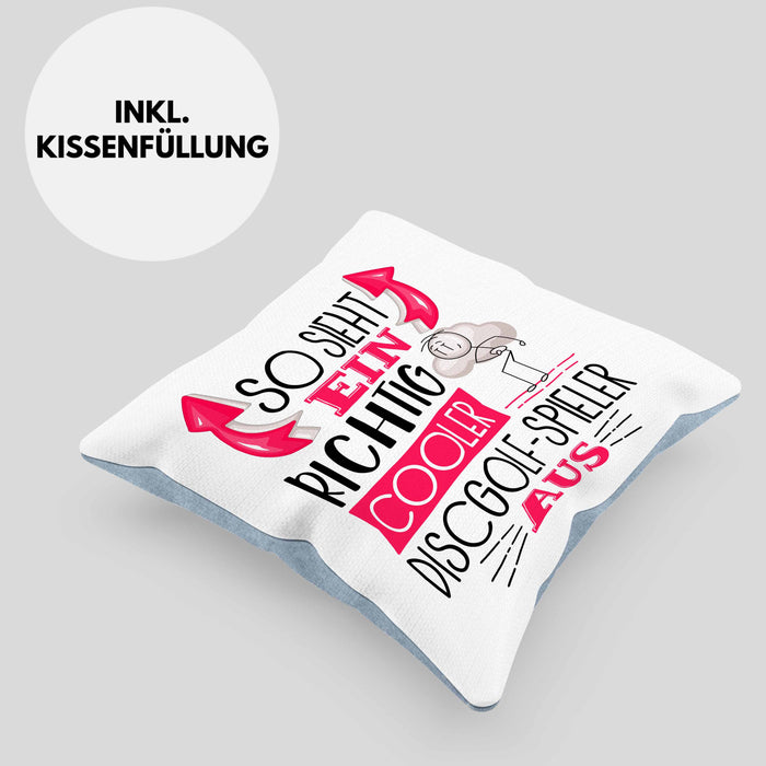 So Sieht Ein Richtig Cooler Discgolf-Spieler Aus Geschenk Kissen mit Füllung 40x40 Lustiger Spruch Geschenkidee (Grau) Blau Trendation