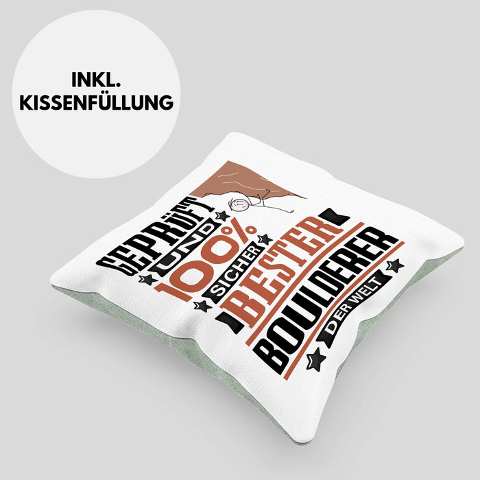 Boulderer Geschenk Lustiger Spruch für Boulderer Geschenkidee Bester Boulderer Der WeltKissen mit Füllung 40x40 (Grau) Grün Trendation