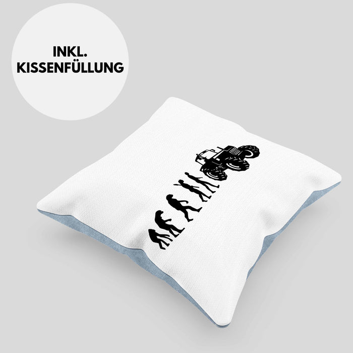 Lustige Kissen mit Füllung 40x40 für Landwirte Geschenk Evolution Traktor Geschenkidee (Grau) Blau Trendation