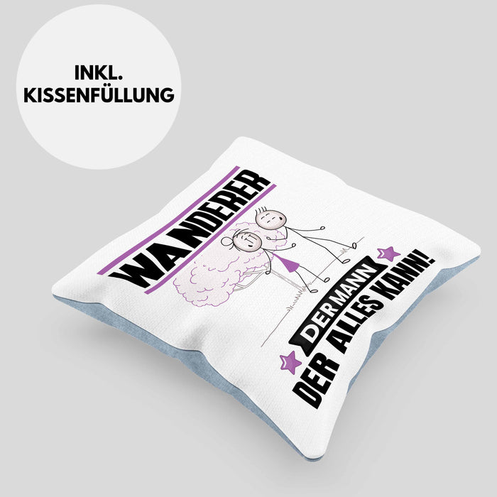 Wandern Kissen mit Füllung 40x40 Geschenk für Wandern Der Mann Der Alles Kann Geschenkidee zum Geburtstag (Grau) Blau Trendation