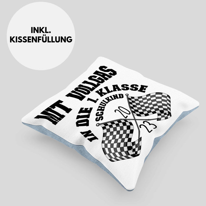 Einschulung Junge Geschenk für Schultüte Füllung Kissen mit Füllung 40x40 Schulstart 1. Schultag Schuleinführung Schulanfang Geschenkidee Schulkind 2024 (Grau) Blau Trendation