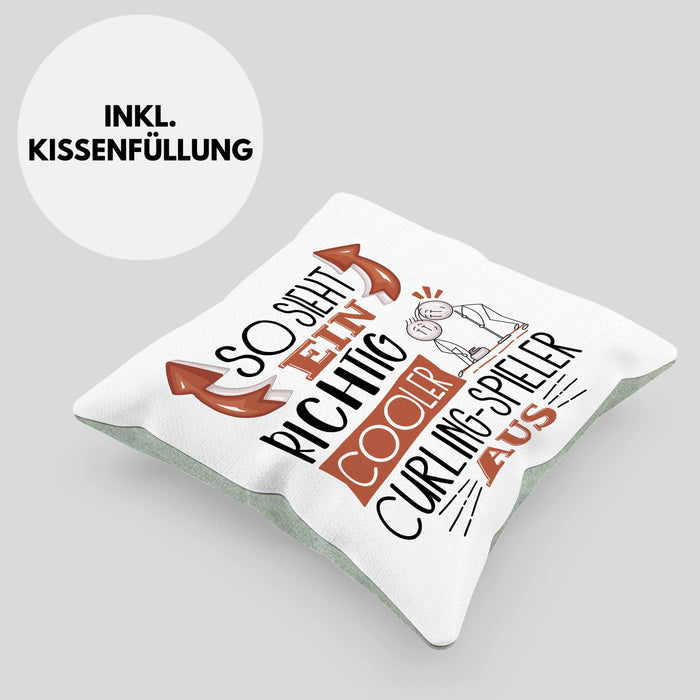 So Sieht Ein Richtig Cooler Curling-Spieler Aus Geschenk Kissen mit Füllung 40x40 Lustiger Spruch Geschenkidee (Grau) Grün Trendation