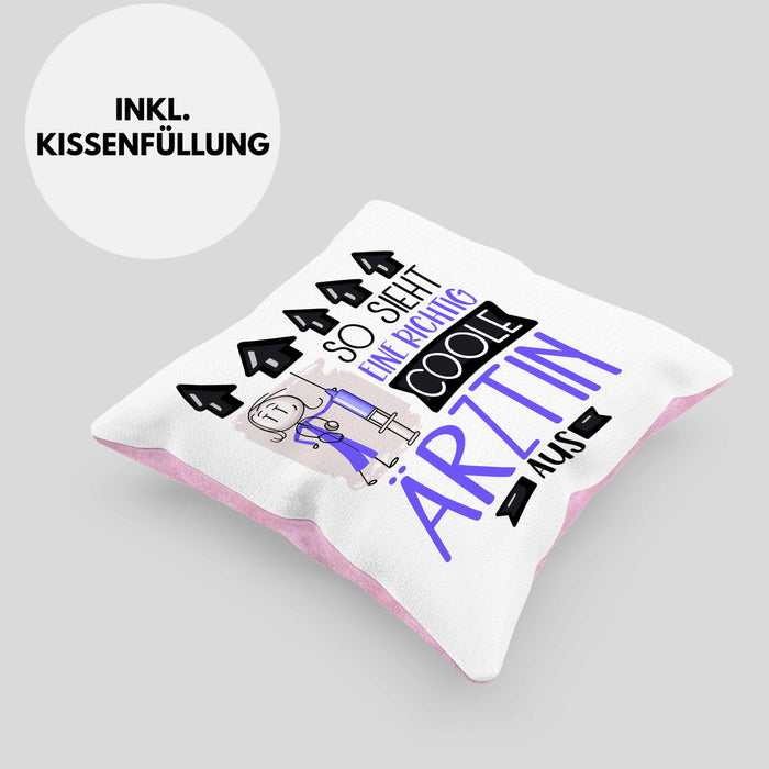 Ärztin Geschenk Kissen mit Füllung 40x40 Lustig Geschenkidee für Ärztin Geburtstag So Sieht Eine Richtig Coole Ärztin Aus Frauen Spruch (Grau) Rosa Trendation