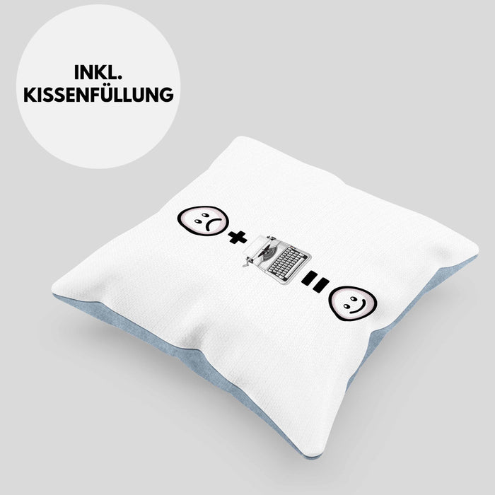 Schreibmaschine Kissen mit Füllung 40x40 Geschenkidee für Schreibmaschinen retro Nostalgiker Geburtstag Lustiges Geschenk :( + Schreibmaschine = :) (Grau) Blau Trendation