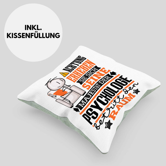 Psychologe Geschenk Kissen mit Füllung 40x40 Lustiger Spruch Erheben Sie Sich Der Psychologe Betritt den Raum (Grau) Grün Trendation