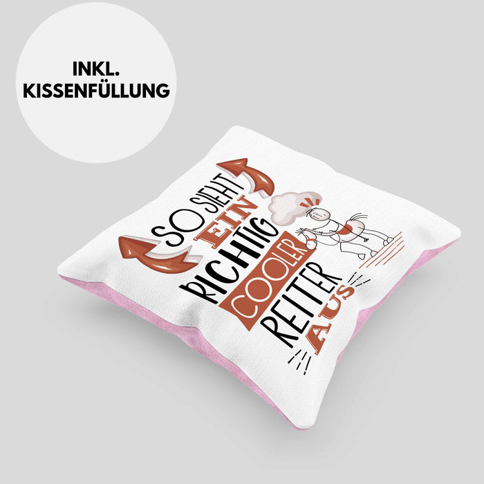 Reiter Kissen mit Füllung 40x40 Geschenk So Sieht Ein Richtig Cooler Reiter Aus Geschenkidee Spruch Lustig (Grau) Rosa Trendation