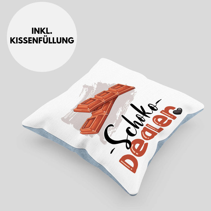 Schoko Dealer Kissen mit Füllung 40x40 Geschenk für Schokoladenverkäufer Geburtstag Spruch Geschenkidee (Grau) Blau Trendation