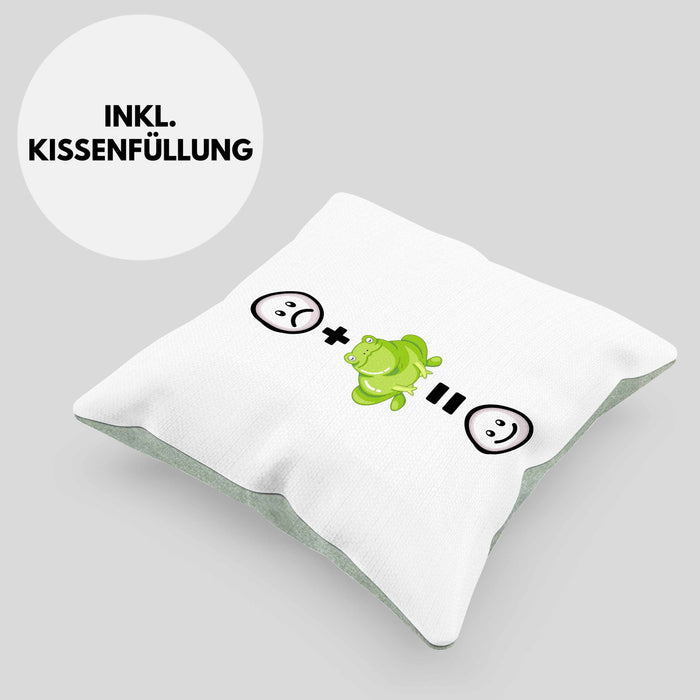 Frosch Kissen mit Füllung 40x40 Geschenk für Frosch-Liebhaber Lustige Geschenkidee :( + Frosch = :) Geburtstag (Grau) Grün Trendation