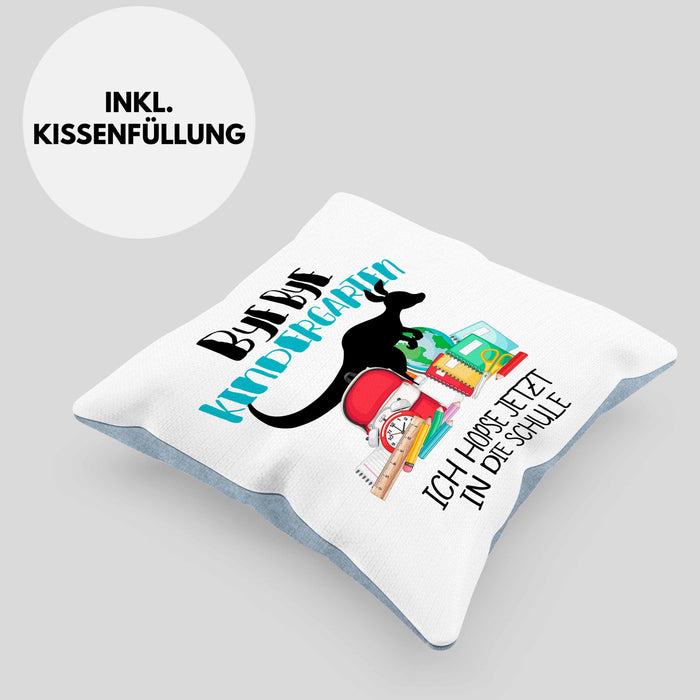 Schulkind 2024 Einschulung Mädchen Junge Geschenk Schultüte Kissen mit Füllung 40x40 Schulstart 1. Schultag Schuleinführung Schulanfang Geschenkidee (Grau) Blau Trendation