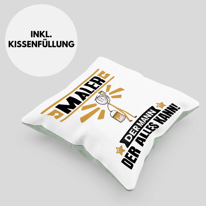 Maler Kissen mit Füllung 40x40 Geschenk für Maler Der Mann Der Alles Kann Geschenkidee zum Geburtstag (Grau) Grün Trendation
