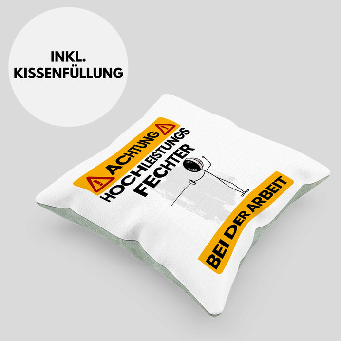 Fechter Kissen mit Füllung 40x40 Geschenk Lustiger Spruch Geschenkidee für Fechter Achtung Hochleistungs Fechter Bei Der Arbeit (Grau) Grün Trendation