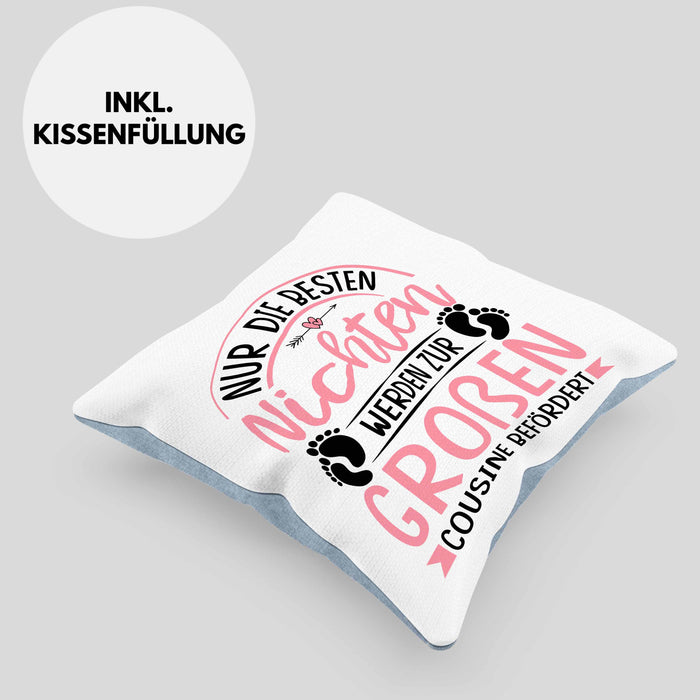 Du Wirst Große Cousine Kissen mit Füllung 40x40 Geschenk Nur Die Besten Nichten Werden Zur Großen Cousine Befördert (Grau) Blau Trendation