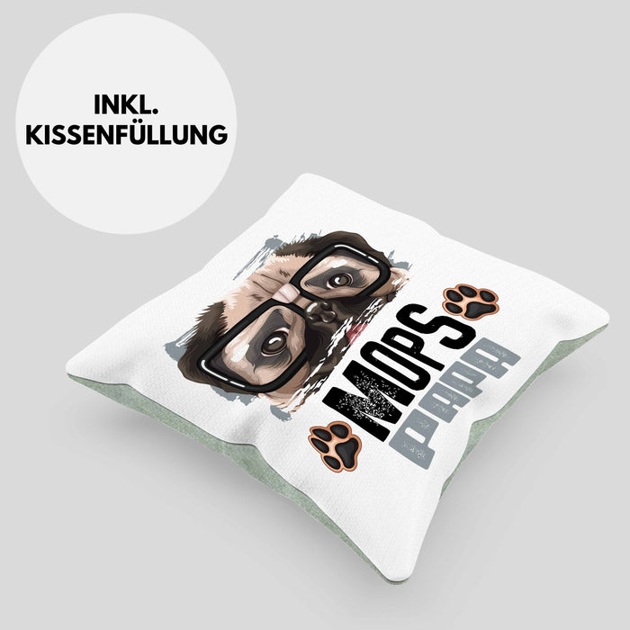 Mops Papa Besitzer Kissen mit Füllung 40x40 Geschenk Lustiger Spruch Geschenkidee Mops Liebhaber (Grau) Grün Trendation