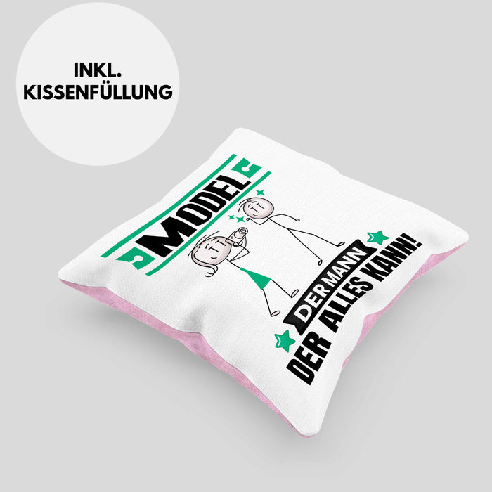 Model Kissen mit Füllung 40x40 Geschenk für Model Der Mann Der Alles Kann Geschenkidee zum Geburtstag (Grau) Rosa Trendation