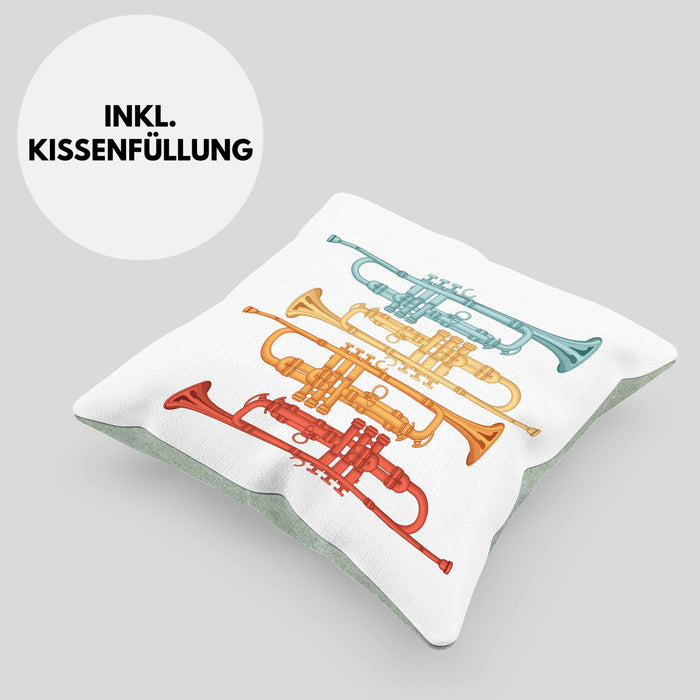 Trompete Kissen mit Füllung 40x40 Geschenk für Posaunist Posaune Retro Grafik (Grau) Grün Trendation