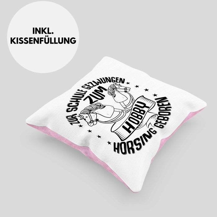Hobbyhorse Kissen mit Füllung 40x40 Geschenk Hobby-Horsing Geschenkidee Mädchen (Grau) Rosa Trendation