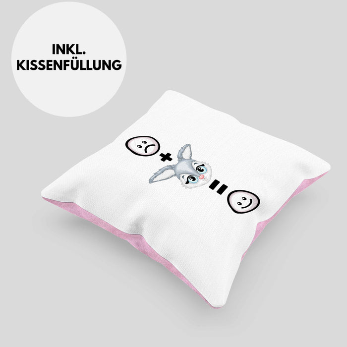 Kaninchen Kissen mit Füllung 40x40 Geschenk für Kaninchen Kanickel Hasen Besitzer Lustige Geschenkidee :( + Hase = :) Geburtstag (Grau) Rosa Trendation