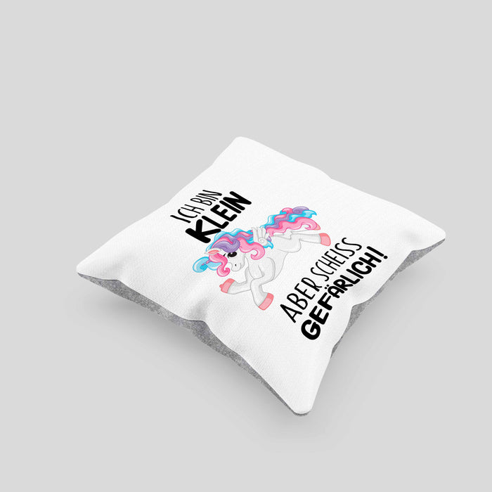 Lustige Ich Bin Klein Aber Gefährlich Kissen mit Füllung 40x40 Mit Spruch Einhorn Geschenk Mama Freundin Kollegin Geschenkidee Arbeit Frauen (Grau) Grau Trendation